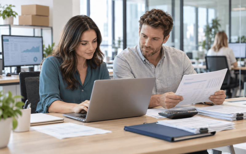 Bookkeepers Collaborating on Invoice Reconciliation