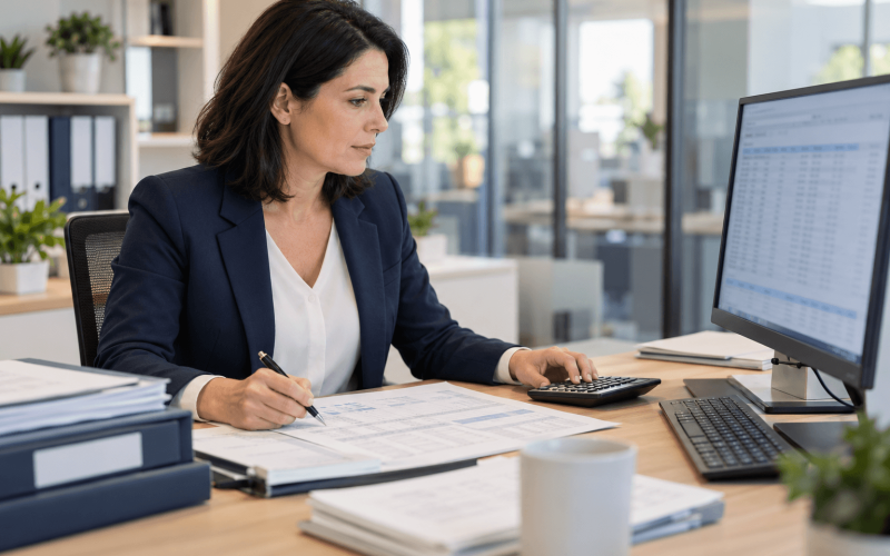 Experienced bookkeeper reviewing financial reports