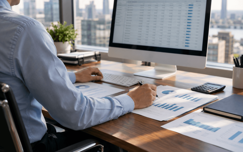 Financial Professional Reviewing Charts