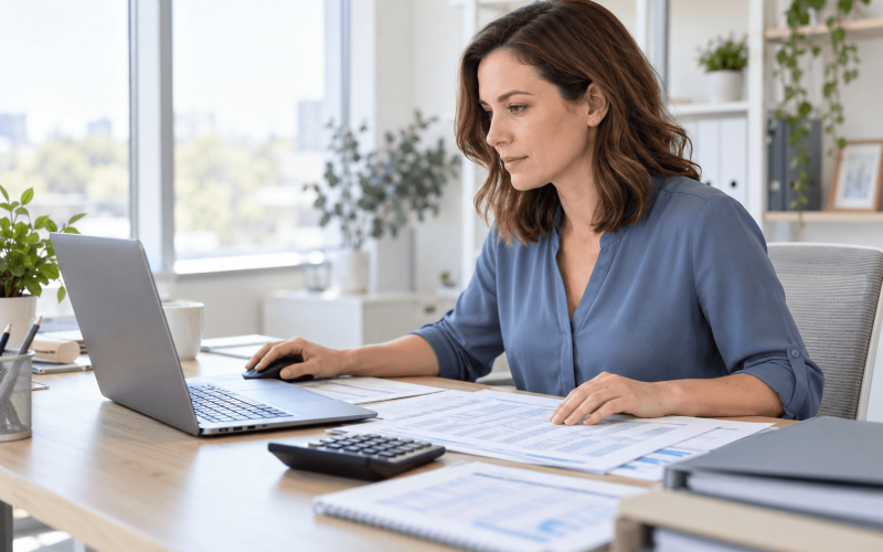 Professional Bookkeeper Reconciling Financial Reports
